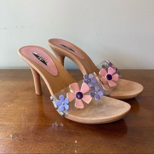 Bumper Pink, Purple Flowers Strap High Heels 9